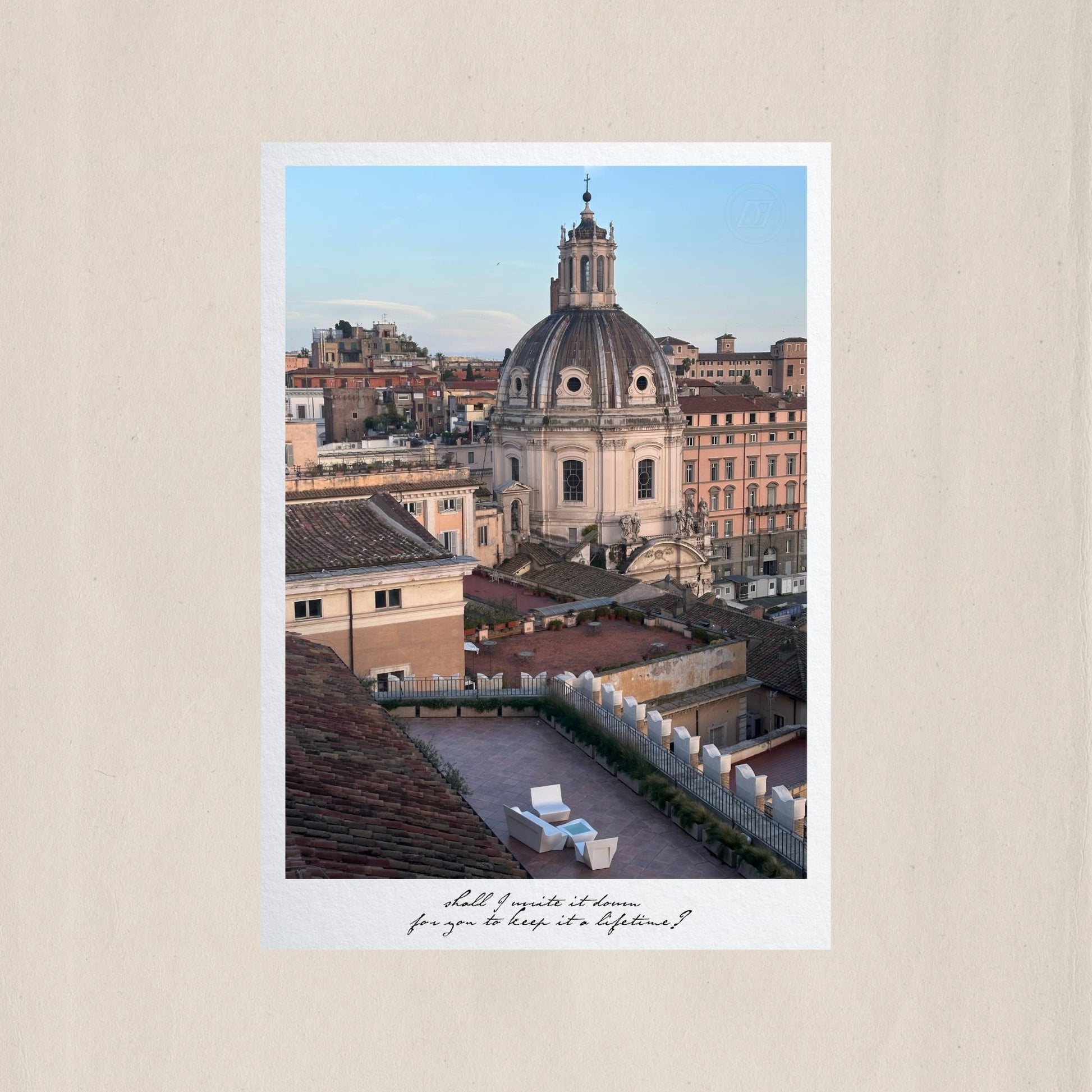 The dome of Santissimo Nome di Maria al Foro Traiano emerging above the Roman rooftops – Des Épigraphes. Captured by Tolga Avan.