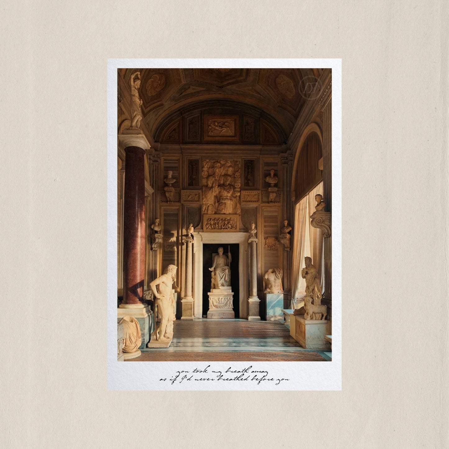 Sunlit view of the majestic porch of Galleria Borghese, Rome – Des Épigraphes. Photograph by Tolga Avan.