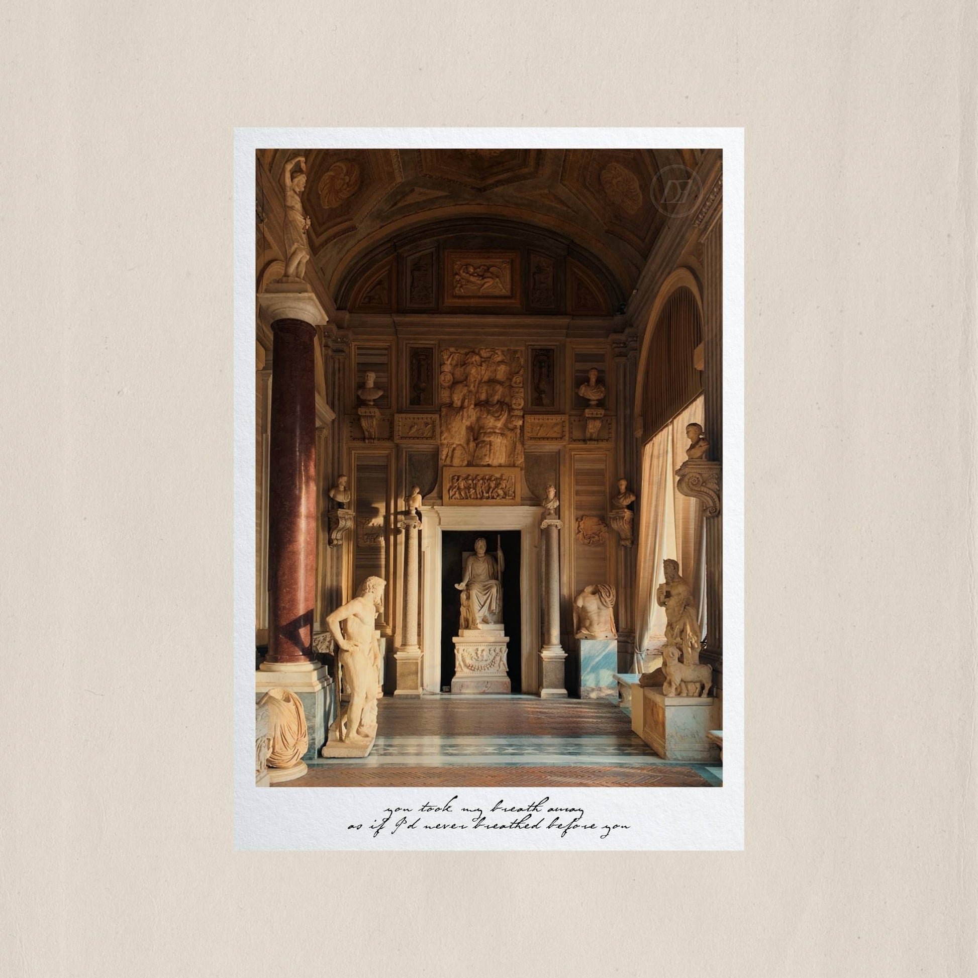 Sunlit view of the majestic porch of Galleria Borghese, Rome – Des Épigraphes. Photograph by Tolga Avan.