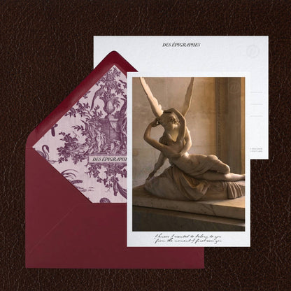 Des Épigraphes postcard from the Paris Collection, paired with its Toile de Jouy lined envelope.